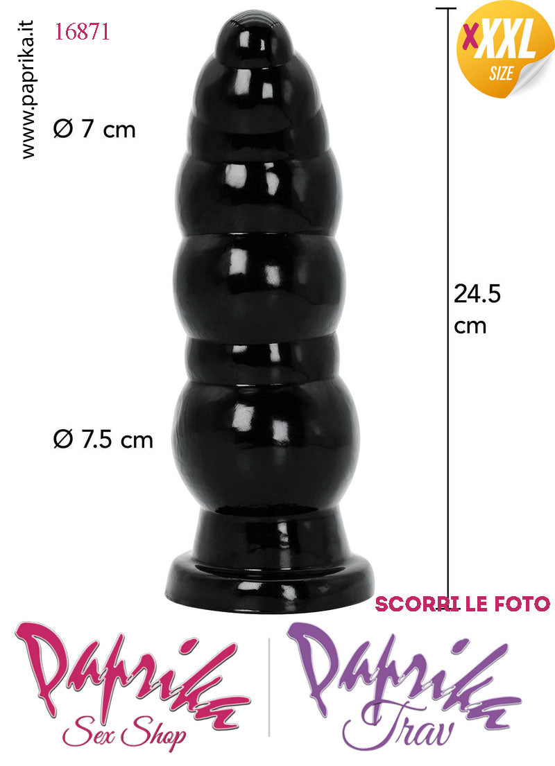 Plug Anale Scalinato Piegato XXXL Ø 30-75 mm 25 cm Pvc Non Vibrante Ventosa