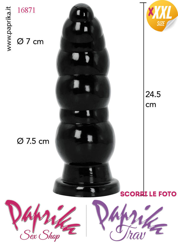 Plug Anale Scalinato Piegato XXXL Ø 30-75 mm 25 cm Pvc Non Vibrante Ventosa