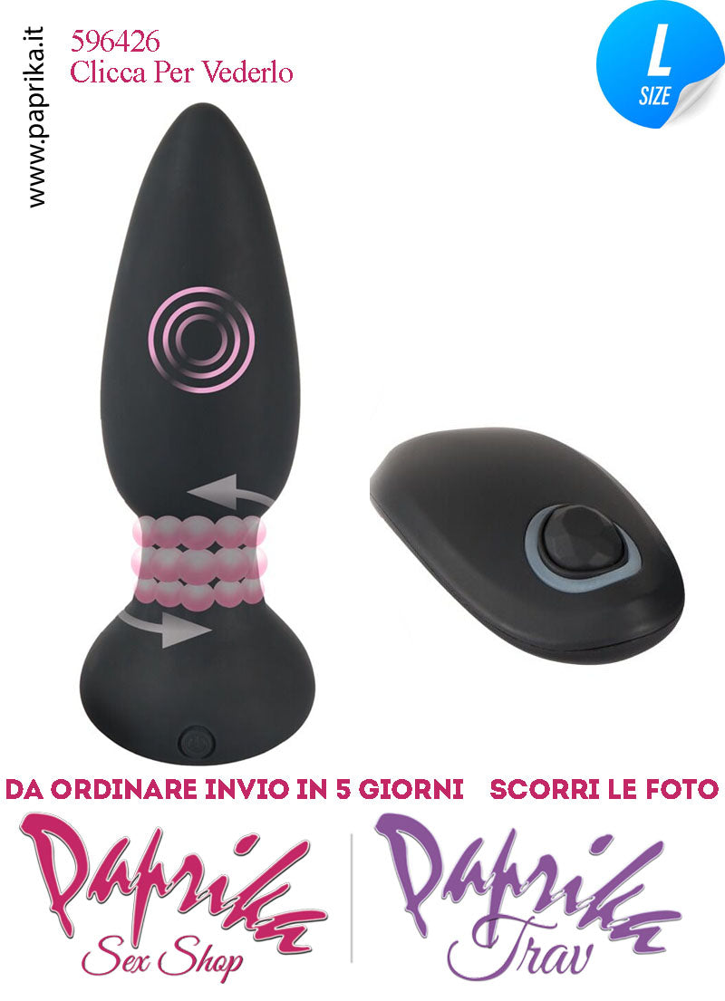 Plug Anale Telecomandato Vibrante Rotante Perle 14 cm Ø 42 Silicone Nero