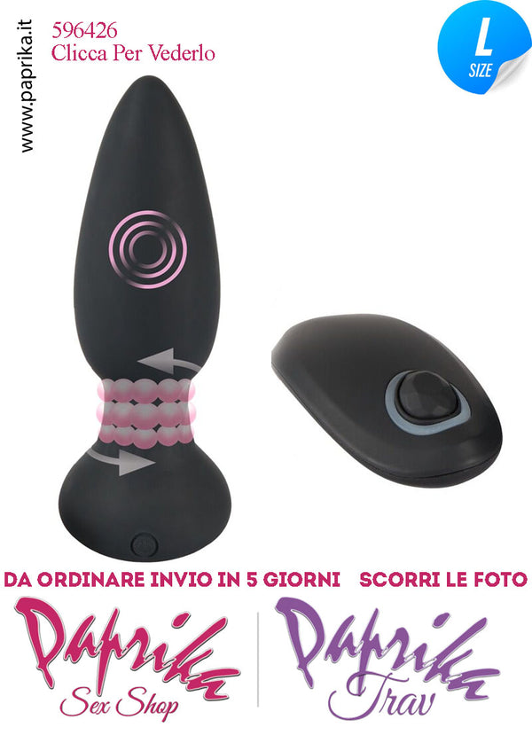 Plug Anale Telecomandato Vibrante Rotante Perle 14 cm Ø 42 Silicone Nero