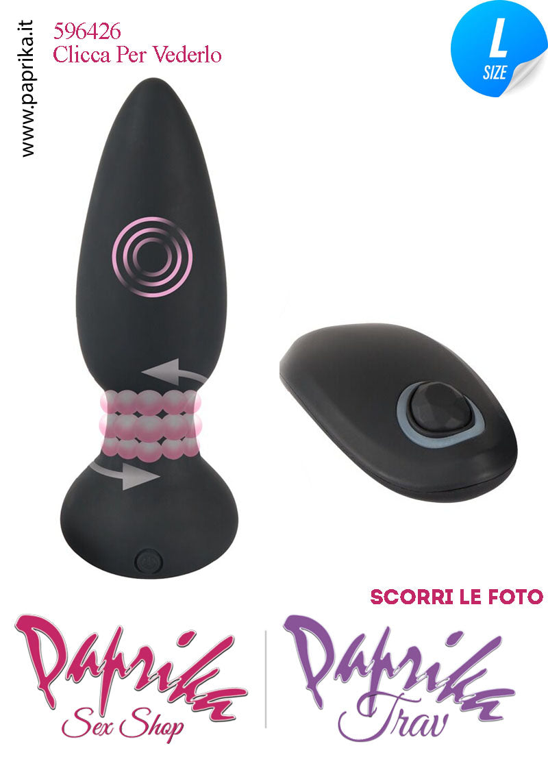 Plug Anale Telecomandato Vibrante Rotante Perle 14 cm Ø 42 Silicone Nero