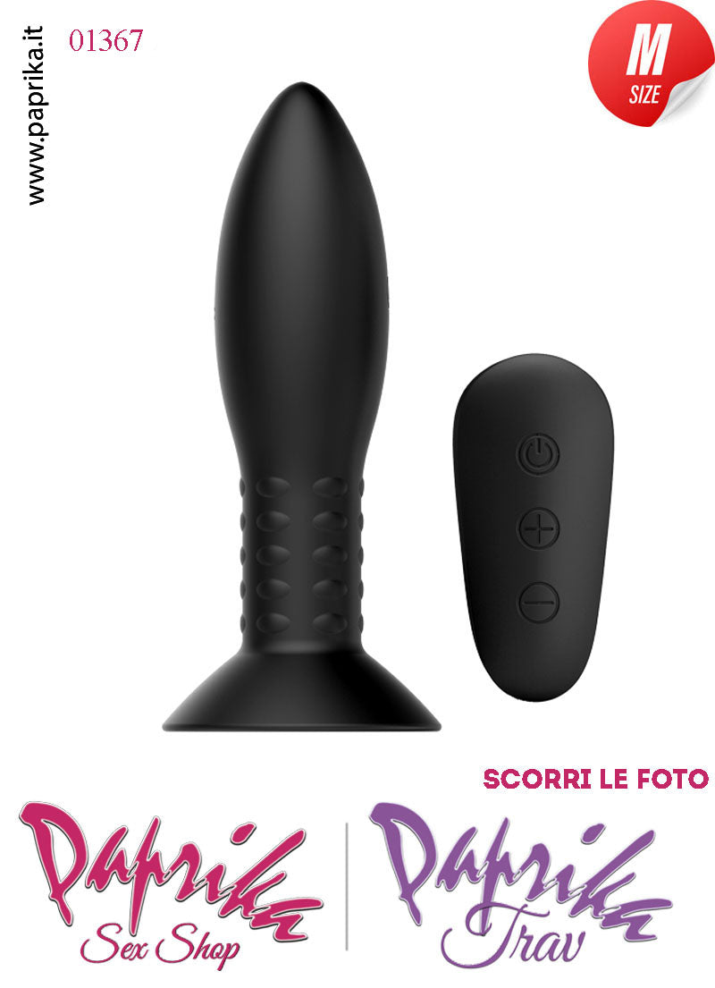 Plug Anale Telecomandato Vibrante Rotante Perle 12 cm Ø 35 Silicone Nero