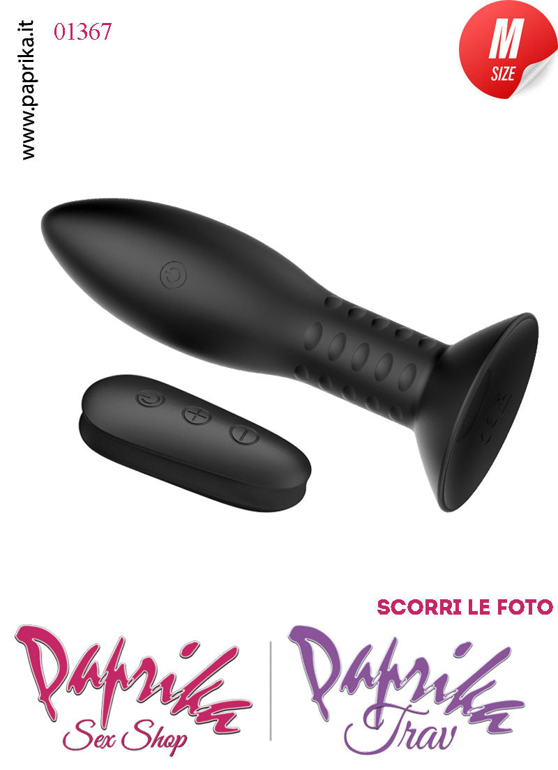 Plug Anale Telecomandato Vibrante Rotante Perle 12 cm Ø 35 Silicone Nero