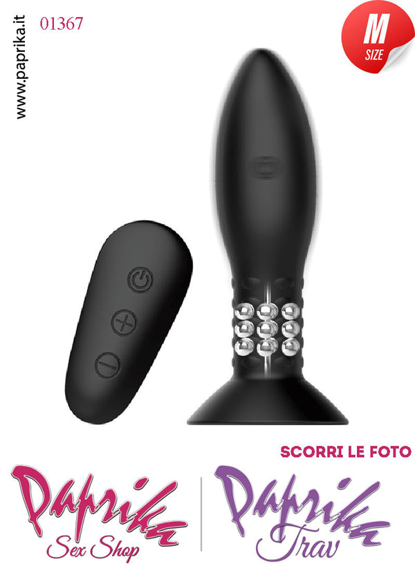 Plug Anale Telecomandato Vibrante Rotante Perle 12 cm Ø 35 Silicone Nero