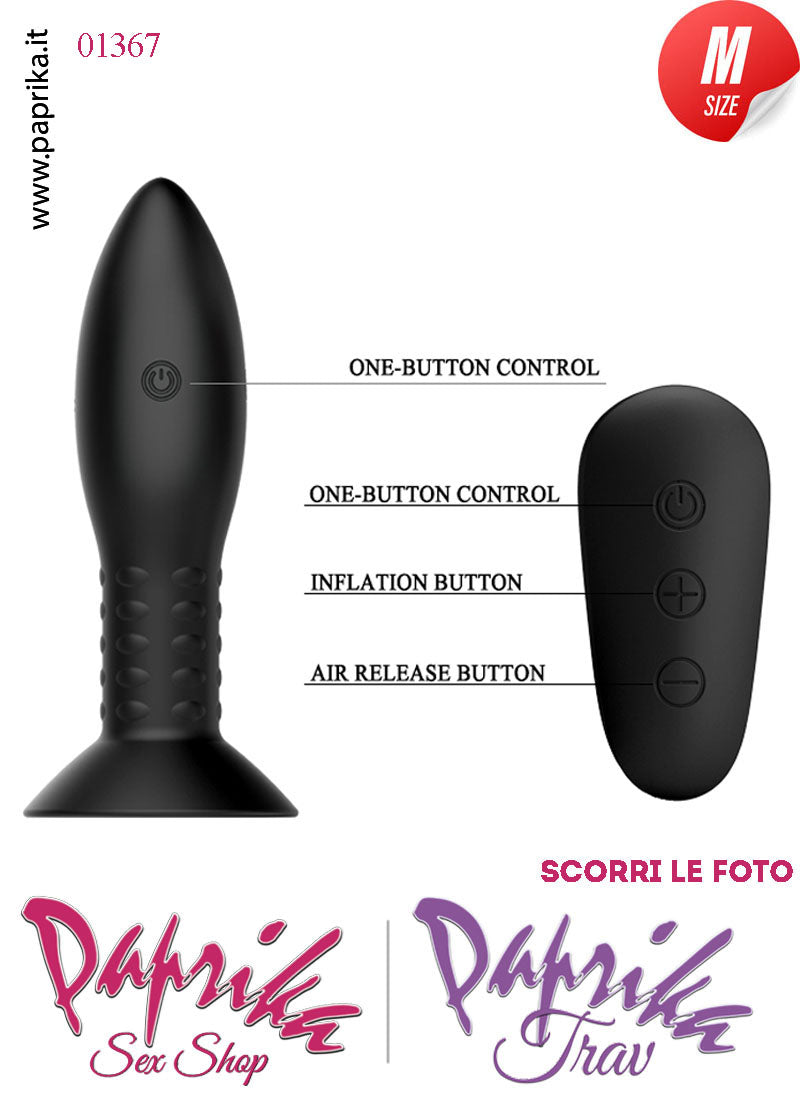 Plug Anale Telecomandato Vibrante Rotante Perle 12 cm Ø 35 Silicone Nero