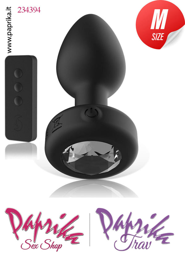 Plug Anale Vibrante Telecomando Gioiello Strass 9 cm Ø 32 Silicone