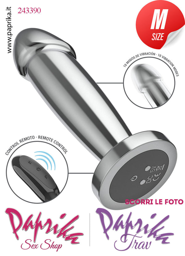 Plug Falletto Anale Medium Vibrante Telecomandato Alluminio 10 Velocità 9 cm Ø 34