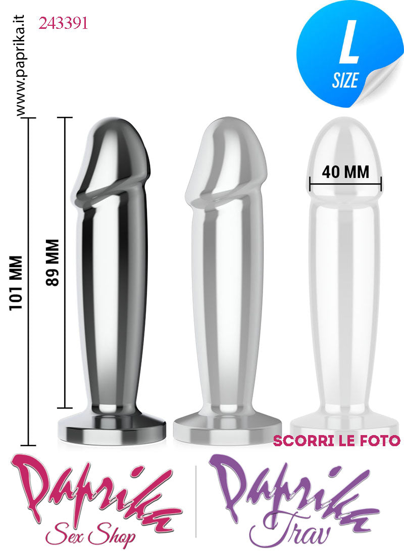 Plug Falletto Anale Large Vibrante Telecomandato Alluminio 10 Velocità 10 cm Ø 40