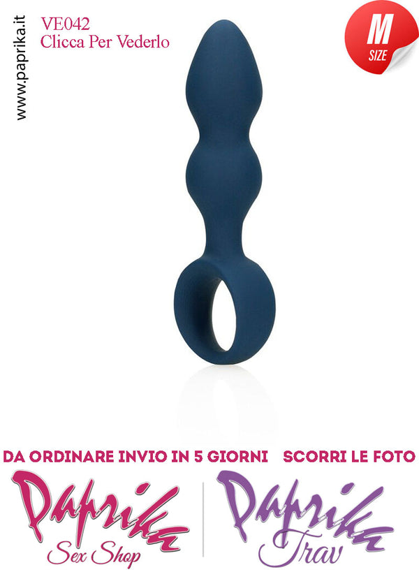 Plug Palline Anali Medium Silicone Blu Non Vibrante 11 cm Ø 33 Anello Grande