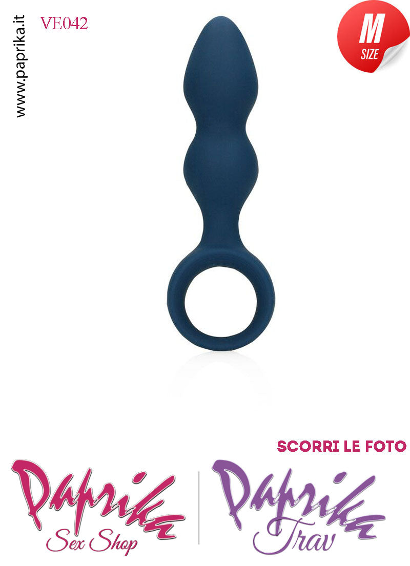 Plug Palline Anali Medium Silicone Blu Non Vibrante 11 cm Ø 33 Anello Grande