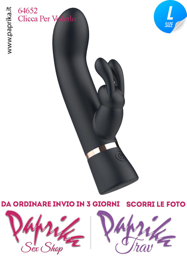 Rabbit Silicone Nero Vibrante Large Punto G 10 Funzioni 13/20 cm Ø 41