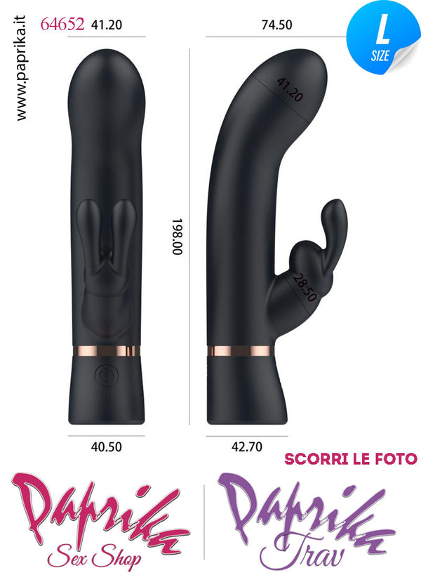 Rabbit Silicone Nero Vibrante Large Punto G 10 Funzioni 13/20 cm Ø 41