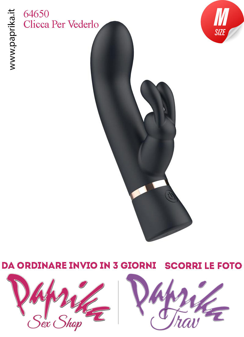 Rabbit Silicone Nero Vibrante Medium Punto G 10 Funzioni 10/16 cm Ø 32