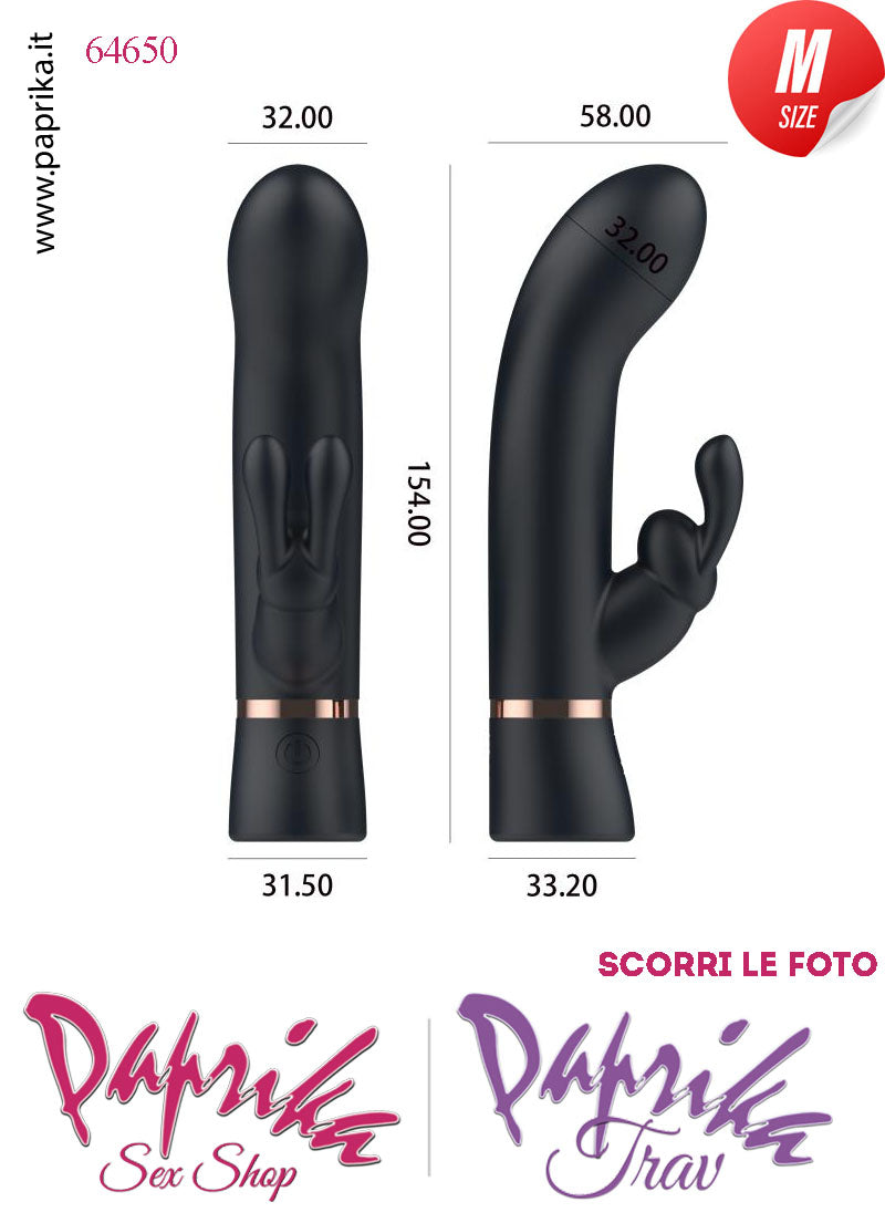 Rabbit Silicone Nero Vibrante Medium Punto G 10 Funzioni 10/16 cm Ø 32
