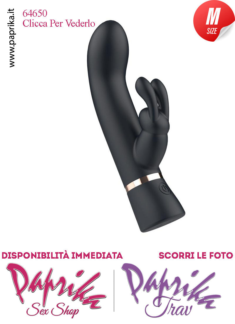 Rabbit Silicone Nero Vibrante Medium Punto G 10 Funzioni 10/16 cm Ø 32
