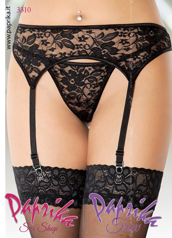 Reggicalze Basso Sexy Pizzo Floreale Perizoma 4 Elastici Sottili