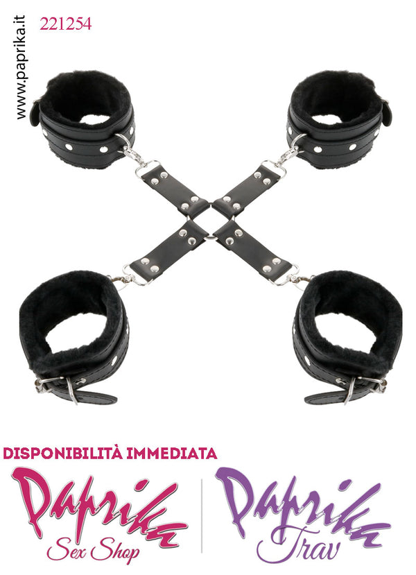 Restrittore Manette Cavigliere Imbottite Staccabili Croce Anelli Moschettoni