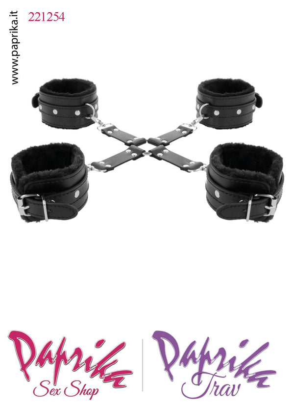 Restrittore Manette Cavigliere Imbottite Staccabili Croce Anelli Moschettoni