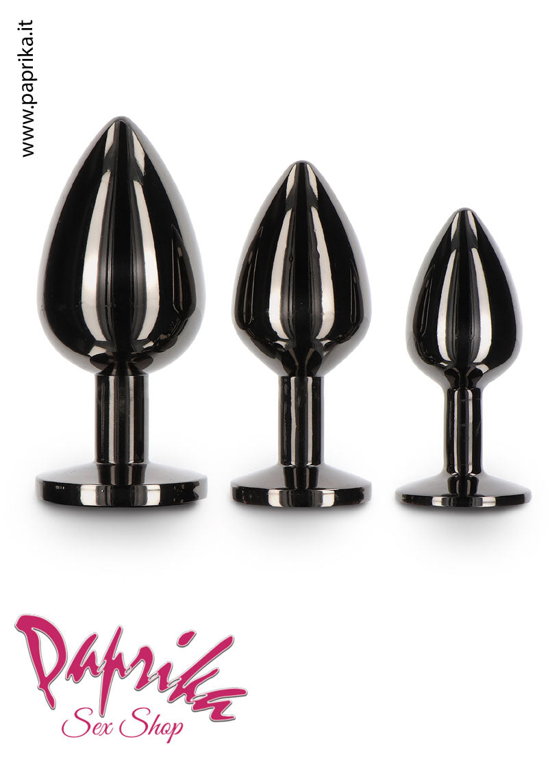 Rosebud Plug Anale Unisex Alluminio Gioiello Nero 3 Misure