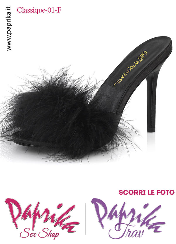 Sandali Sexy Neri Ecopelle Opaca Pon Pon Marabù Tacco 10.2 Senza Plateau