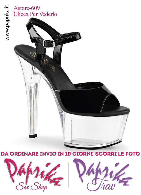 Sandali Sexy Tacco Medio Trasparente Vernice Nera 15.2 Zeppa 5.7 Cinturino