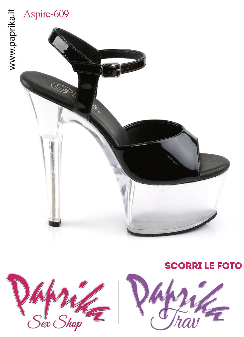 Sandali Sexy Tacco Medio Trasparente Vernice Nera 15.2 Zeppa 5.7 Cinturino