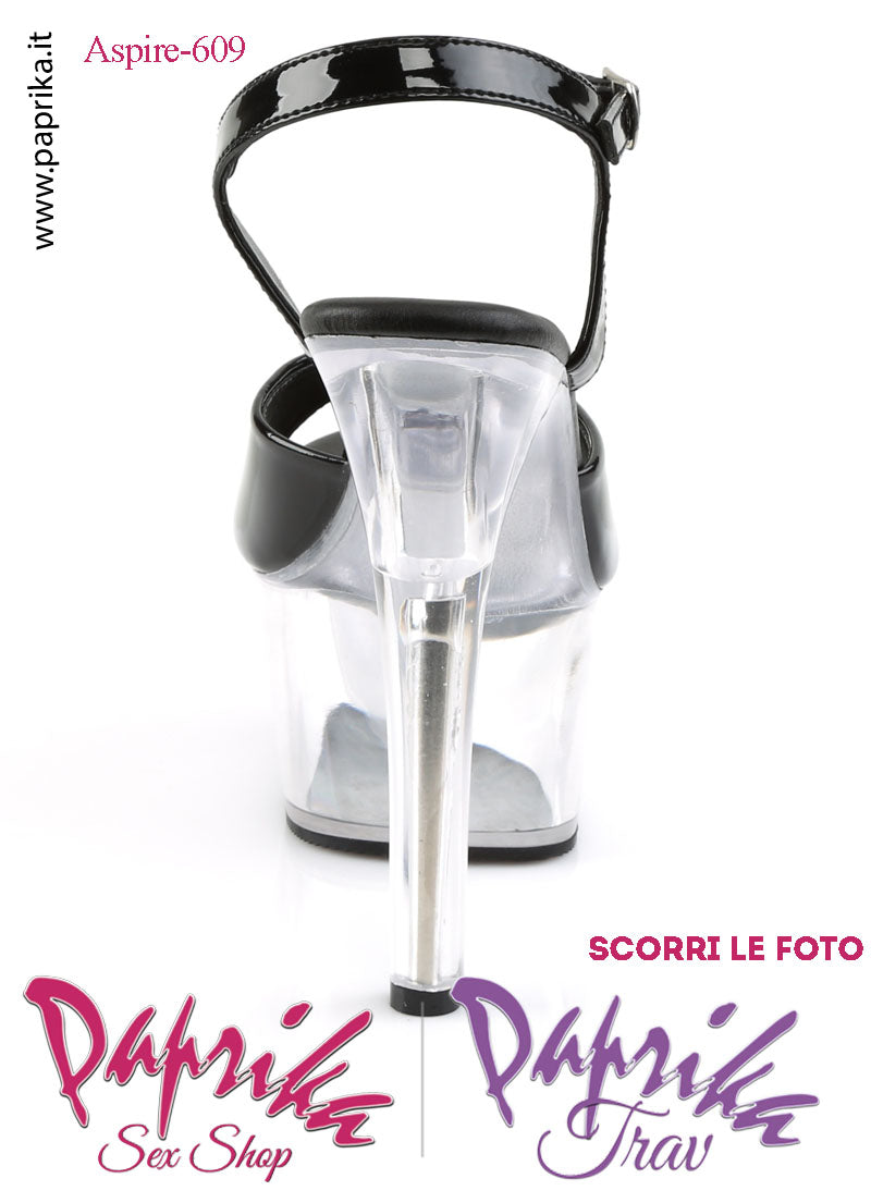 Sandali Sexy Tacco Medio Trasparente Vernice Nera 15.2 Zeppa 5.7 Cinturino