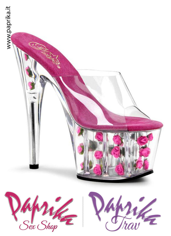 Sandali Sexy Fascetta Trasparente Rose Interne Tacco 17.8 Zeppa 8 cm