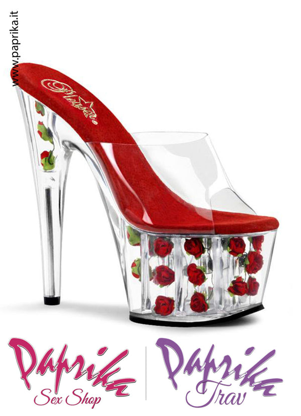 Sandali Sexy Fascetta Trasparente Rose Interne Tacco 17.8 Zeppa 8 cm