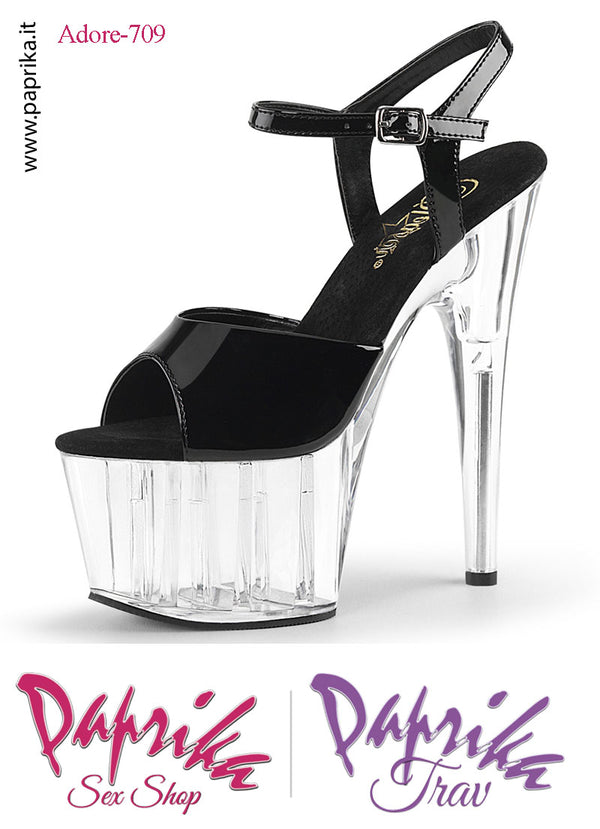Sandali Sexy Lucido Tacco Trasparente Spillo 17.8 Zeppa 8 cm Cinturino