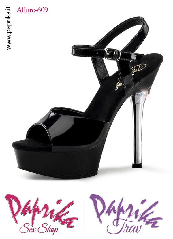 Sandali Sexy Vernice Lucida Contorno Strass Tacco 14 Zeppa 3.8