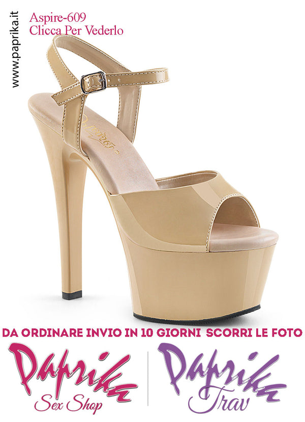 Sandali Sexy Tacco Medio Vernice Lucida Beige 15.2 Zeppa 5.7 Cinturino