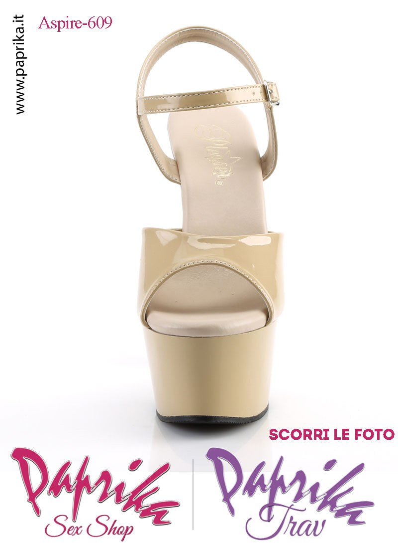 Sandali Sexy Tacco Medio Vernice Lucida Beige 15.2 Zeppa 5.7 Cinturino