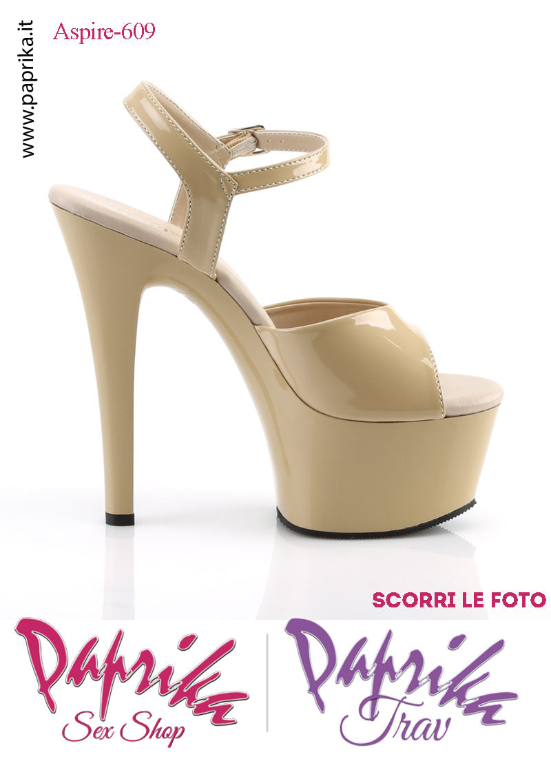 Sandali Sexy Tacco Medio Vernice Lucida Beige 15.2 Zeppa 5.7 Cinturino