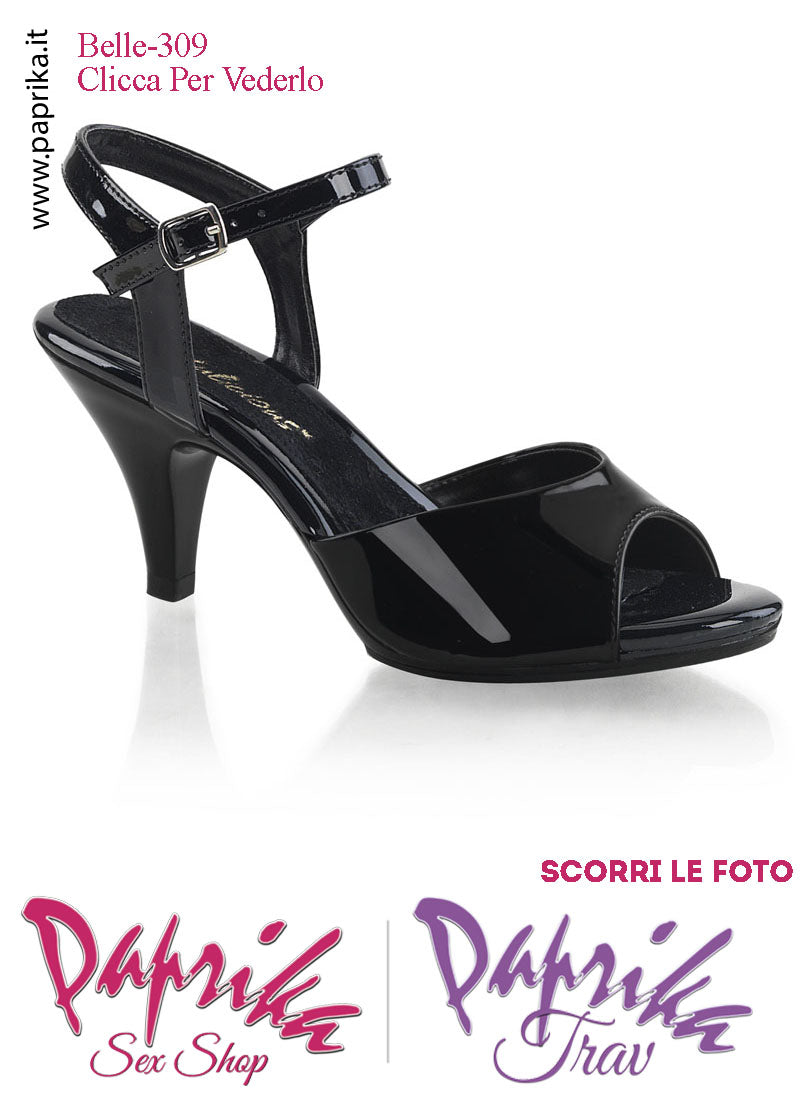 Sandalo Sexy Nero Lucido Fascetta Sagomata Cinturino Tacco 7.6  Senza Zeppa