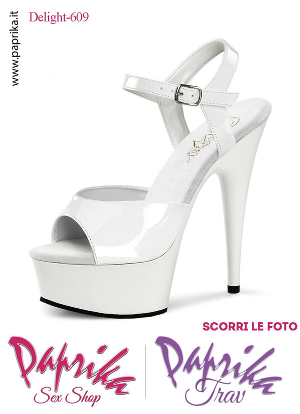 Sandali Sexy Vernice Lucida Bianca Tacco Spillo 15.2 Zeppa 4.5 cm Cinturino