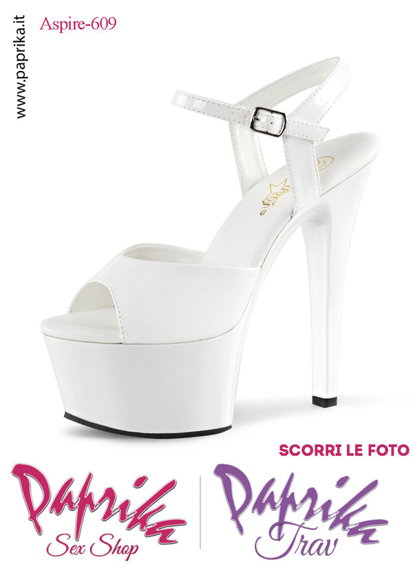 Sandali Sexy Tacco Medio Vernice Lucida Bianca 15.2 Zeppa 5.7 Cinturino