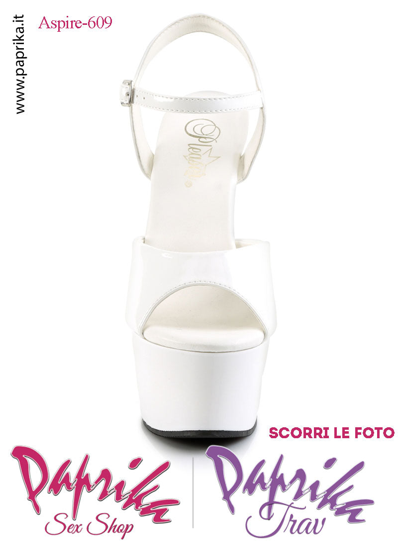 Sandali Sexy Tacco Medio Vernice Lucida Bianca 15.2 Zeppa 5.7 Cinturino