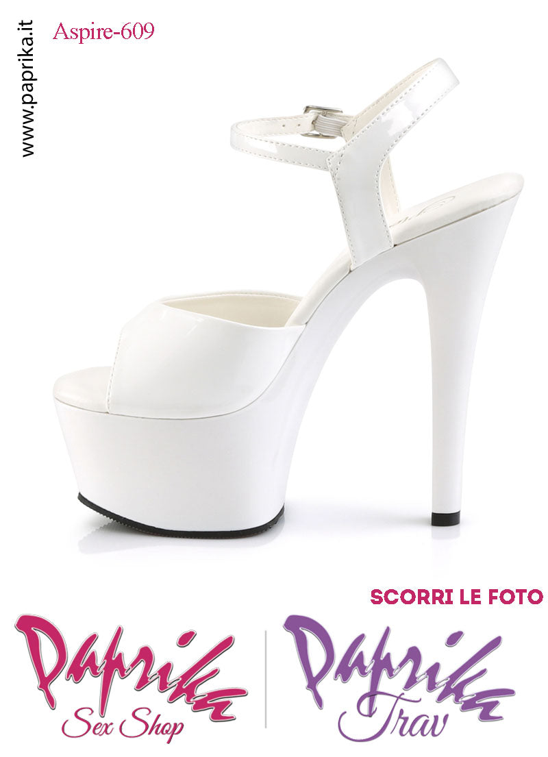 Sandali Sexy Tacco Medio Vernice Lucida Bianca 15.2 Zeppa 5.7 Cinturino