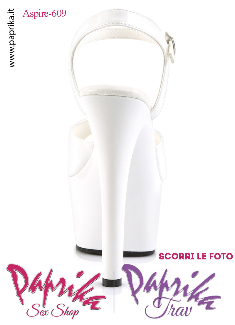 Sandali Sexy Tacco Medio Vernice Lucida Bianca 15.2 Zeppa 5.7 Cinturino