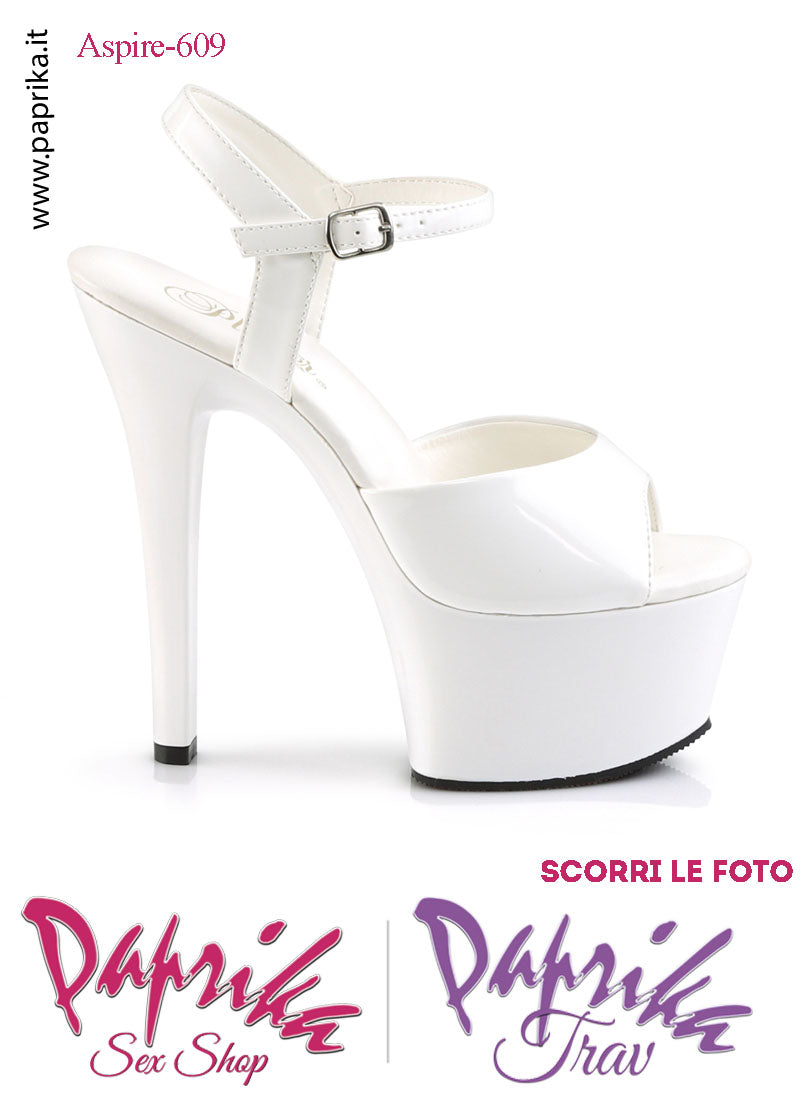 Sandali Sexy Tacco Medio Vernice Lucida Bianca 15.2 Zeppa 5.7 Cinturino