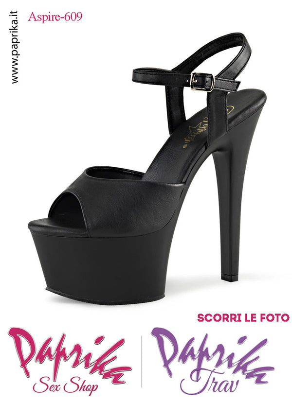 Sandali Sexy Tacco Medio EcoPelle Opaca Lucida Nera 15.2 Zeppa 5.7 Cinturino