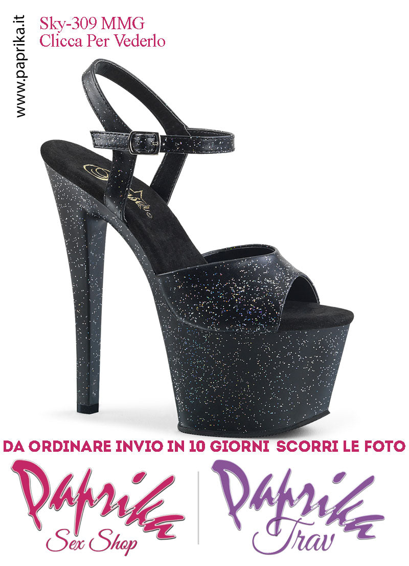 Sandali Sexy Tacco Squadrato EcoPelle Glitterata 17.8 Zeppa 7 Cinturino