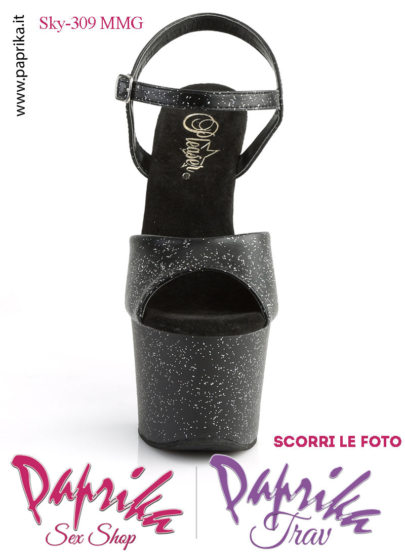 Sandali Sexy Tacco Squadrato EcoPelle Glitterata 17.8 Zeppa 7 Cinturino