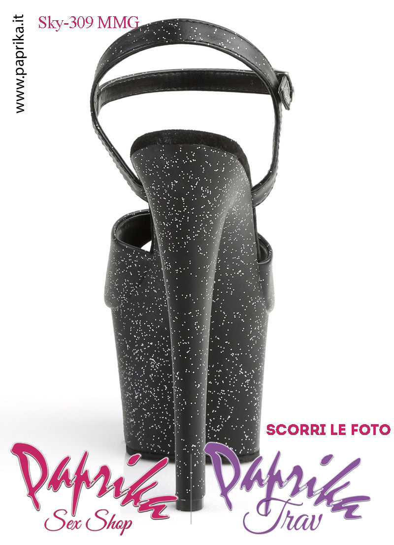Sandali Sexy Tacco Squadrato EcoPelle Glitterata 17.8 Zeppa 7 Cinturino