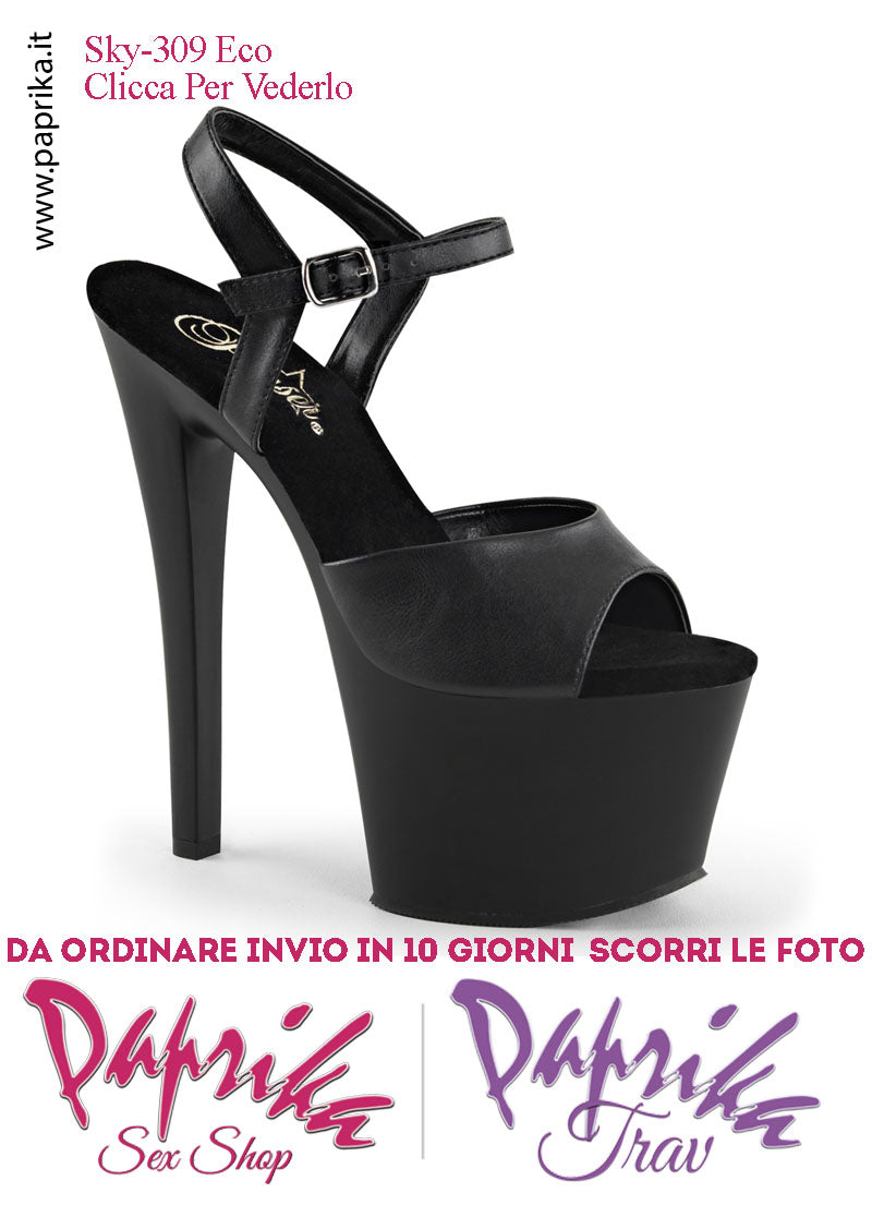 Sandali Sexy Tacco Squadrato Nero EcoPelle Opaca 17.8 Zeppa 7 Cinturino