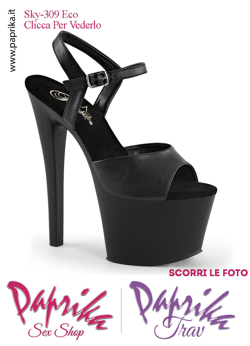 Sandali Sexy Tacco Squadrato Nero EcoPelle Opaca 17.8 Zeppa 7 Cinturino