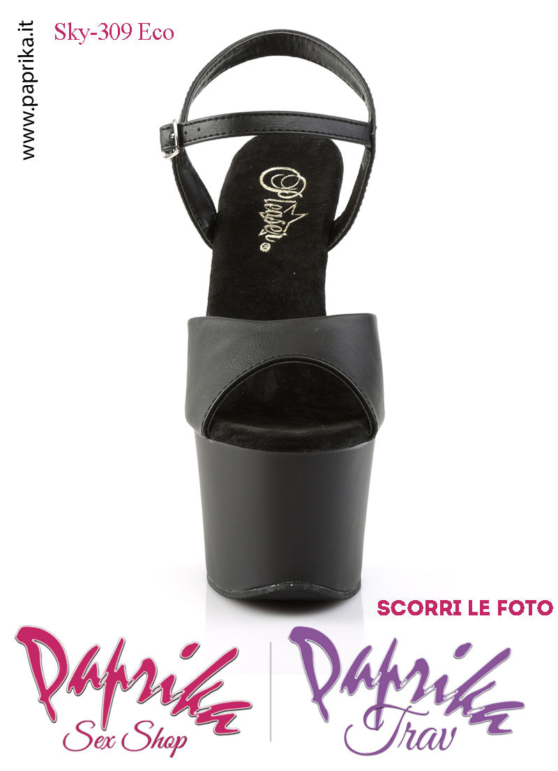 Sandali Sexy Tacco Squadrato Nero EcoPelle Opaca 17.8 Zeppa 7 Cinturino