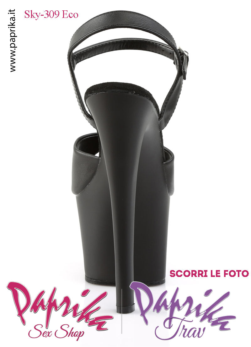 Sandali Sexy Tacco Squadrato Nero EcoPelle Opaca 17.8 Zeppa 7 Cinturino