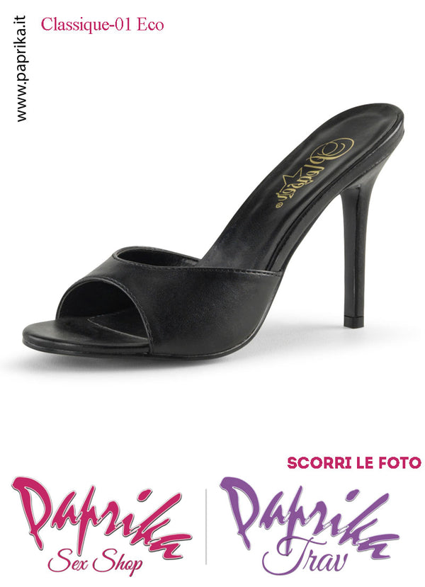 Sandali Sexy Ecopelle Opaca Nera Tacco 10.2 Senza Plateau Anteriore